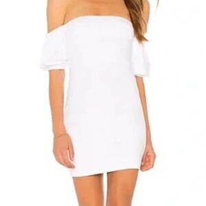 Susana Monaco White Melody Puff Sleeve Off The Shoulder Mini Dress - Small